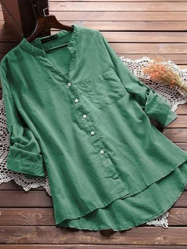 Plus Size Casual V Neck Long Sleeve Shirts & Tops