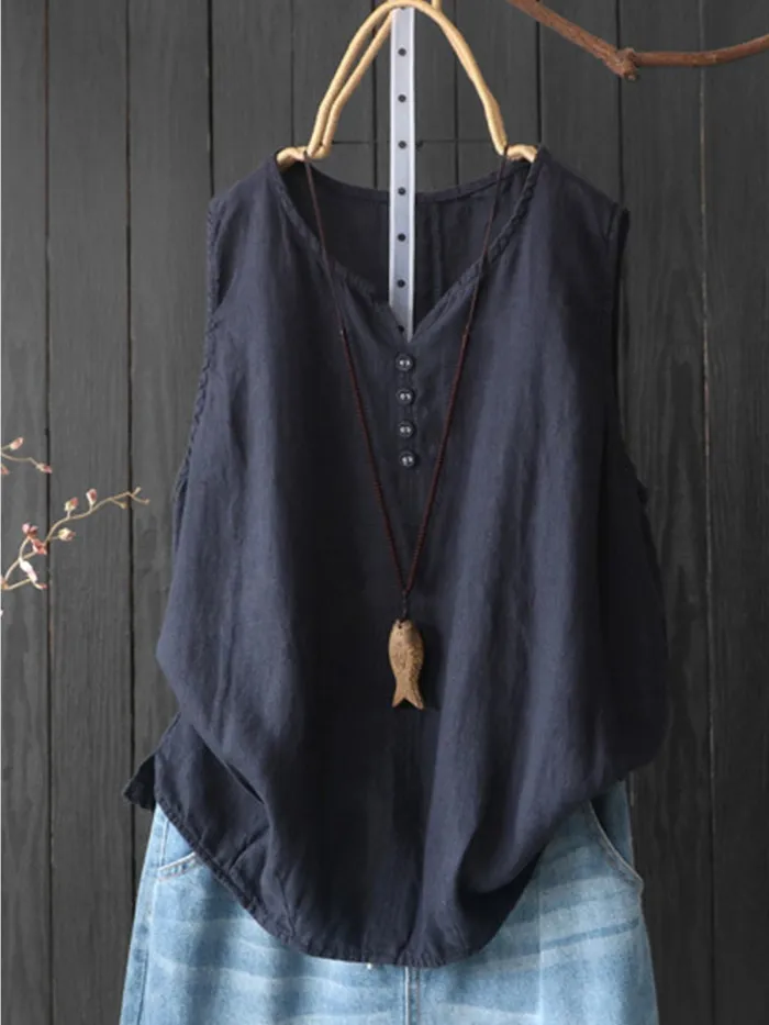 Sleeveless Casual Round Neck Shirts & Tops