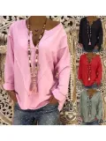 Paneled Polyester Casual V-Neck Blouse
