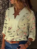 Casual V Neck Printed Long Sleeve Shirts & Tops