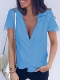 Solid V Neck Cotton Casual Shirts & Tops