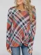 Women Paneled Long Sleeve Gingham T-Shirts