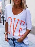 Love Print Round Neck Short Sleeves Casual T-Shirts
