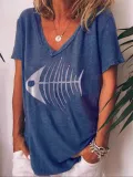 Casual Short Sleeve V Neck Printed Shirts