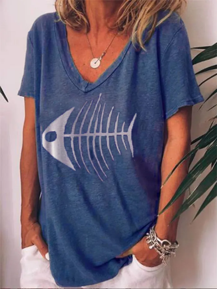 Casual Short Sleeve V Neck Printed Shirts