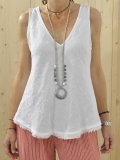 Plus Size Solid Casual V Neck Sleeveless Tops