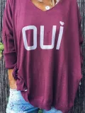 Plus Size Casual Long Sleeve V Neck Tops