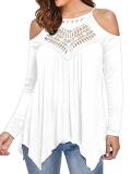 Sexy Off Shoulder Long Sleeve Cut-out Plain T-Shirt