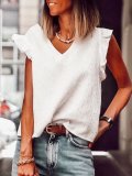 V Neck Solid Cotton Shirts & Tops