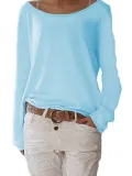 Crew Neck Long Sleeve Cotton Solid T-Shirt