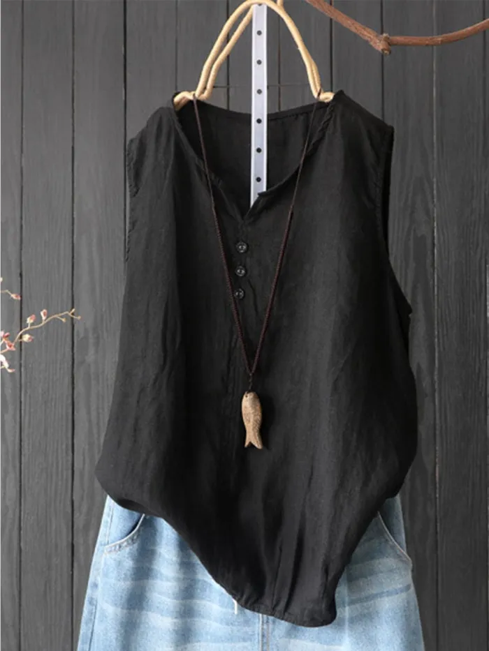Sleeveless Casual Round Neck Shirts & Tops