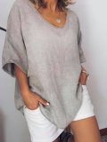 Women Thin Summer Linen Plus Size Short Sleeve Casual Tops