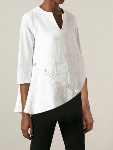 3/4 Sleeve V Neck Casual Solid Shirts & Tops