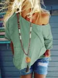 Plus Size Casual Pockets Half Sleeve Solid Tops