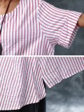 Plus Size Women Short Sleeves Round Neck Striped Loose Casual Tops