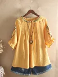 Women Casual Embroidery Tops Tunic Blouse Shirt