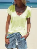 Deep V-Neck Short Sleeve Shirts & Tops