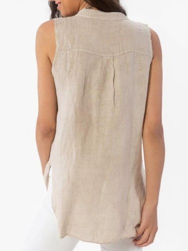 Casual Sleeveless Solid V Neck Shirts & Tops