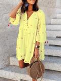 Plus Size Casual V Neck 3/4 Sleeve Printed Dresses