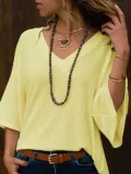 White Solid Bell Sleeve Shirts & Tops