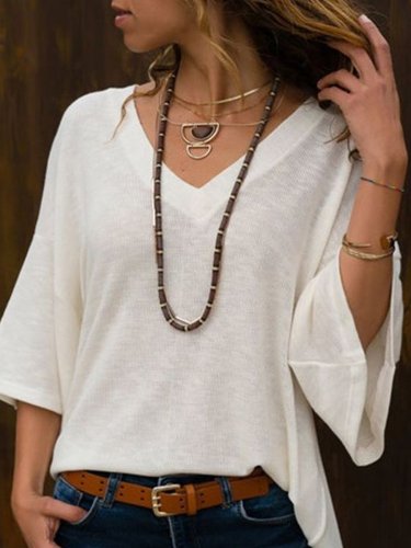 White Solid Bell Sleeve Shirts & Tops