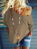 Plus Size Casual Pockets Half Sleeve Solid Tops