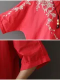 Plus Size Embroidered Round Neck Short Sleeve  Blouse