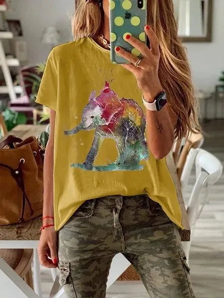 Short Sleeve Round Neck Cotton Casual Tops