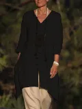 Women Casual 3/4 Sleeve Side Slit Shirts Plus Size Blouses