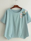 Women Casual Loose Tops Tunic Embroidery Blouse Shirt