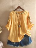 Women Casual Embroidery Tops Tunic Blouse Shirt