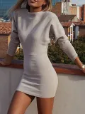 V neck  Women Daily Basic Long Sleeve Solid Fall Dress