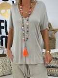 V Neck Casual Solid Shirts & Tops