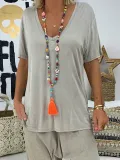 V Neck Casual Solid Shirts & Tops
