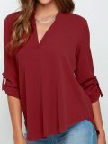 3/4 Sleeve Solid Crew Neck Casual Plus Size Blouse