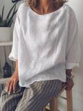 Cotton-Blend Solid Long Sleeve Blouse