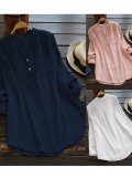Pockets Long Sleeve Stand Collar Shirts & Tops