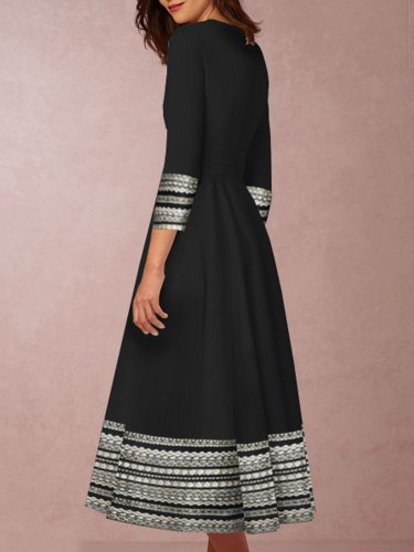 Black Patchwork Color-Block V Neck Evening Gowns Dresses