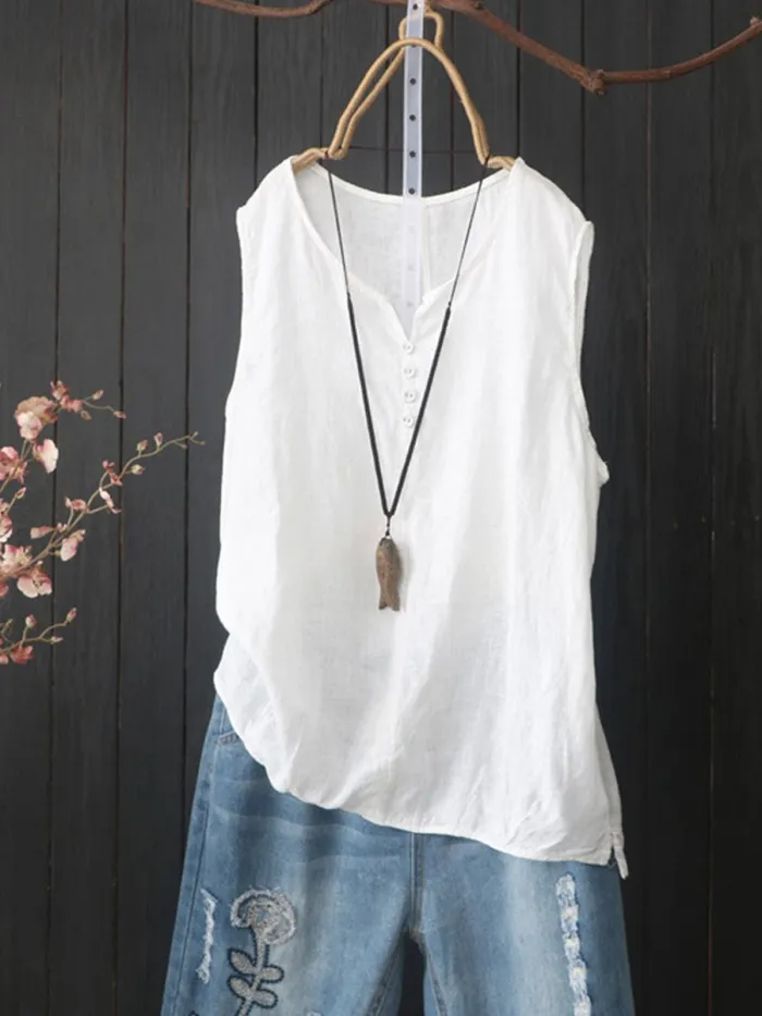 Sleeveless Casual Round Neck Shirts & Tops