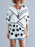 Plus Size Women Irregular Elegant Short Sleeve Round Neck  Floral Casual Tops