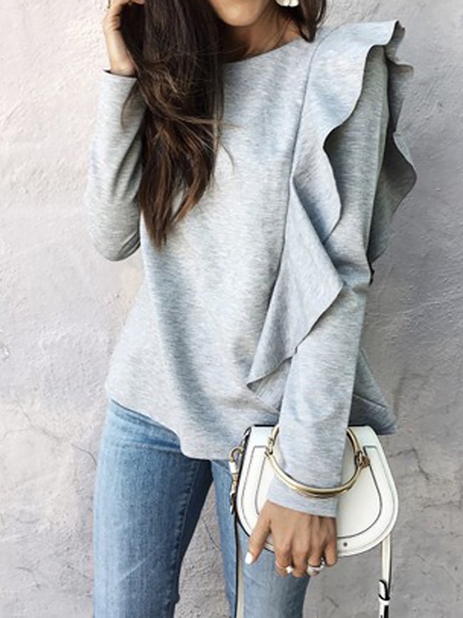 Long Sleeve Solid Crew Neck T-Shirt