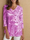 3/4 Sleeve Printed Casual V Neck T-Shirts