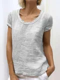 Plain Linen Short Sleeve Casual Blouses