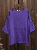 Cotton Linen Paneled Casual T-Shirt