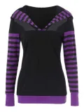 Stripes Appliqued Hoodie Basic Long Sleeve T-Shirts