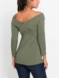 Women Off-Shoulder Criss-cross Vintage Solid Appliqued Cotton T-Shirts