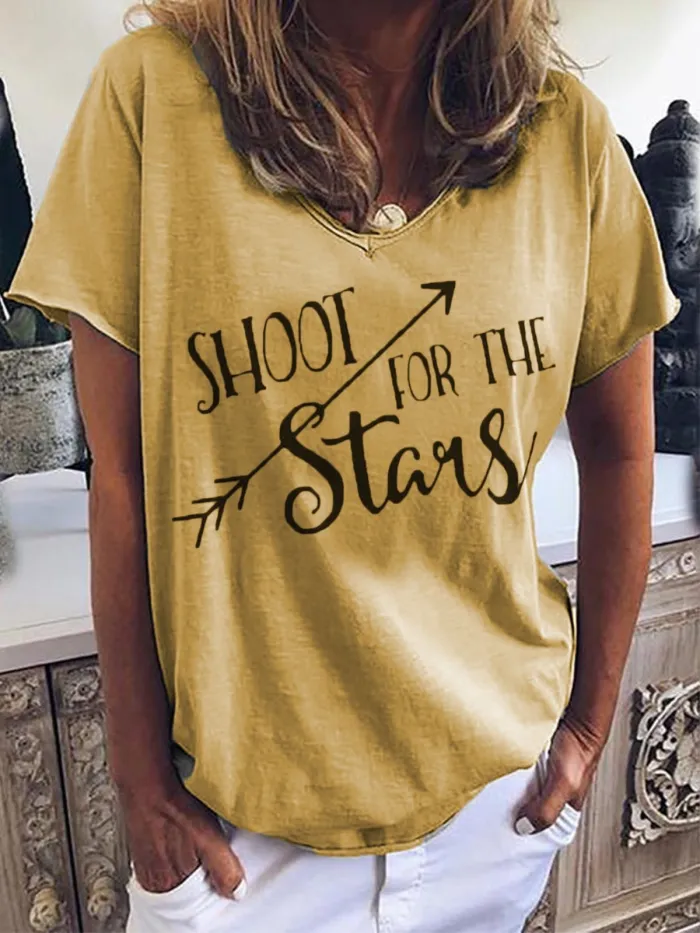 Round Neck Cotton-Blend Short Sleeve Printed Shirts & Tops