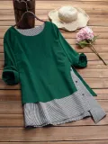 Stripe Patchwork Asymmetrical Long Sleeve Casual T-shirts