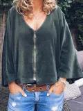 Plus Size Casual V Neck  Long Sleeve Tops