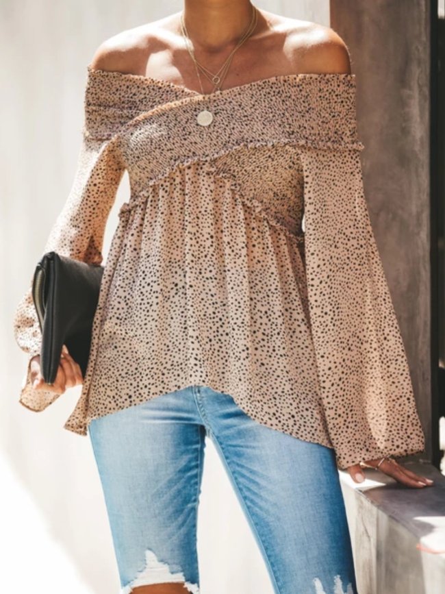 As Picture Polka Dots Cotton-Blend Holiday Long Sleeve Shirts & Tops